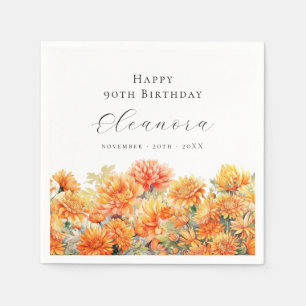 90th Birthday November Birth Flower Chrysanthemum Napkin