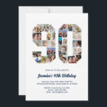 90th Birthday Number 90 Custom Photo Collage Invitation<br><div class="desc">Celebrate momentous 90th Birthday with this cute invitation. It's a personalised photo collage invite that allows you to create a truly unique and memorable design. This customisable template lets you insert your own cherished photos, capturing the precious moments of your life. This invitation is perfect for commemorating your ninetieth birthday....</div>