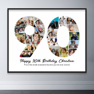 90th Birthday Number 90 Photo Collage Anniversary Poster