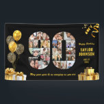 90th Birthday Number 90 Photo Collage Black Gold Banner<br><div class="desc">Make a big statement on their big day with this Custom Photo Collage Birthday Party Banner. Turn your favorite memories into a stunning visual celebration. Featuring a bold number-shaped photo collage, this design allows you to showcase a lifetime of highlights or the best moments from the past year. Whether it’s...</div>