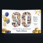 90th Birthday Number 90 Photo Collage White Gold Banner<br><div class="desc">Make a big statement on their big day with this Custom Photo Collage Birthday Party Banner. Turn your favorite memories into a stunning visual celebration. Featuring a bold number-shaped photo collage, this design allows you to showcase a lifetime of highlights or the best moments from the past year. Whether it’s...</div>