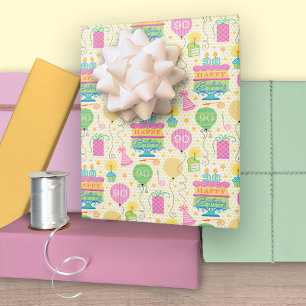90th Birthday Number Candles Cake Balloon Wrapping Paper Sheet