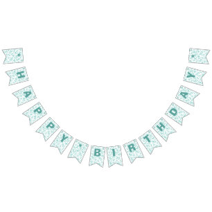 90th Birthday Number Pattern Teal and White Bunting