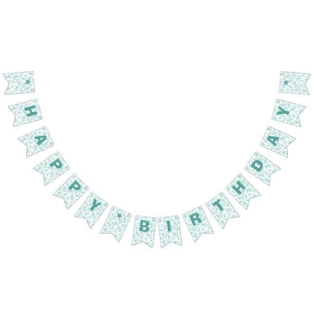 90th Birthday Number Pattern Teal and White Bunting (All)
