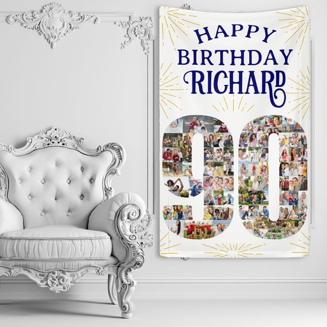 90th Birthday Number with 90 Photos Party Banner (Creator Uploaded)