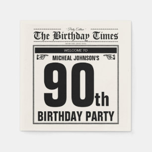90th Birthday Old Newspaper Vintage Custom Party Napkin