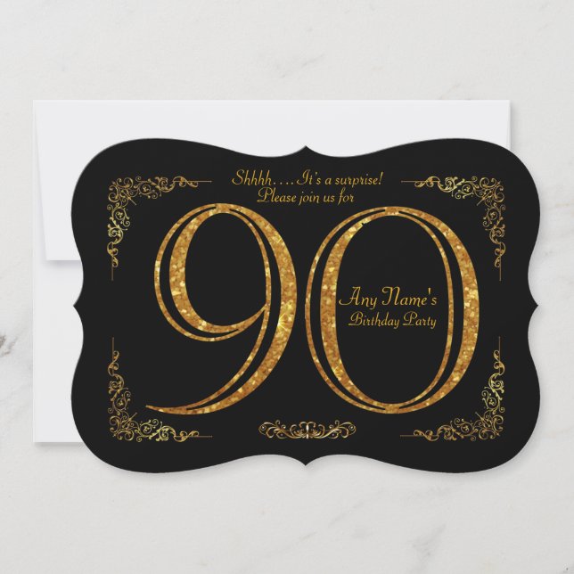 90th,Birthday party 90th,great Gatsby,black & gold Invitation (Front)