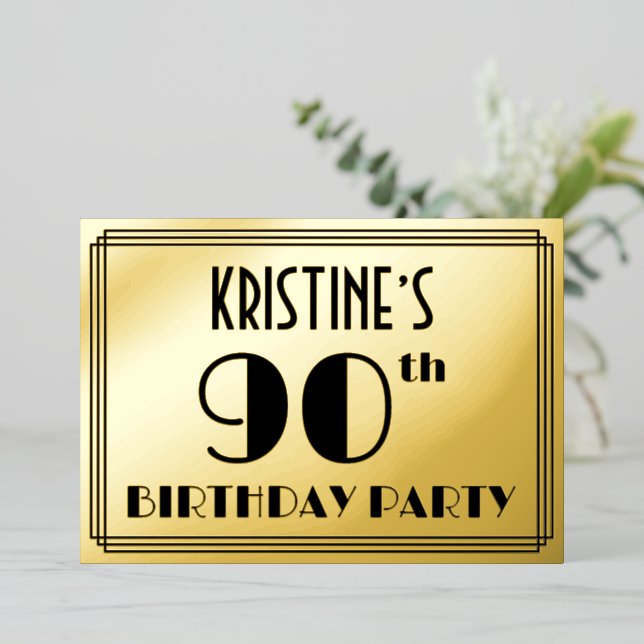 90th Birthday Party — Art Deco Look “90” + Name (Standing Front)