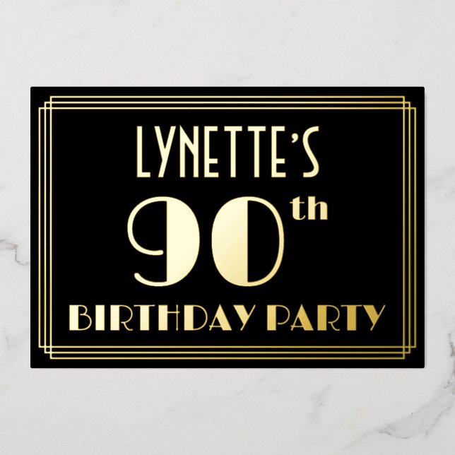 90th Birthday Party: Art Deco Look “90”, w/ Name (Front)