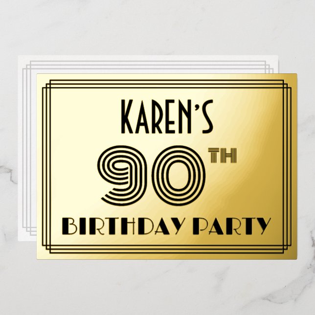90th Birthday Party — Art Deco Style “90” & Name (Front/Back)