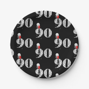 90th birthday party balloons on black paper plate