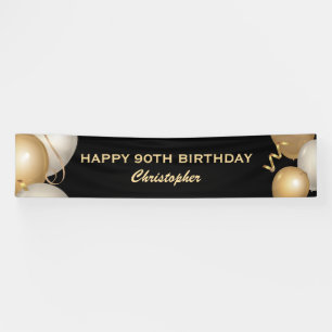 90th Birthday Party Black and Gold Balloons Banner