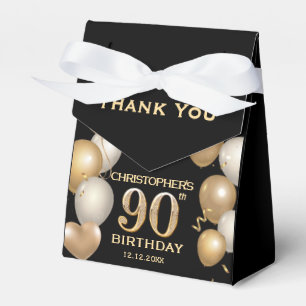 90th Birthday Party Black and Gold Balloons Favour Box