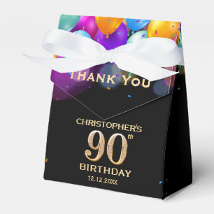 90th Birthday Party Black and Gold Balloons Favour Box