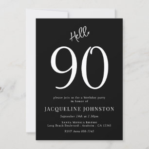 90th Birthday Party Black And White Invitation