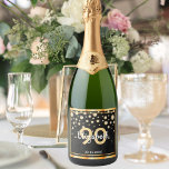 90th birthday party black gold glitter diamonds sparkling wine label<br><div class="desc">An elegant, glamourous and girly 90th birthday wine or sparkling wine bottle label. Black coloured faux glitter with faux golden diamond sprinkle and a golden frame. Templates for a name, age 90 and a date. Date of birth or the date of the party/anniversary. White and golden coloured letters. The name...</div>