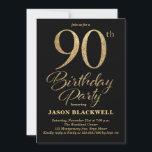 90th Birthday Party Black & Gold Invitation<br><div class="desc">90th birthday party invitation</div>