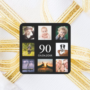 90th birthday party black photo collage square sticker