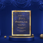 90th birthday party blue gold confetti invitation postcard<br><div class="desc">On front: A trendy,  modern 90th birthday party invitation card for men.   A dark blue,  navy blue background. The blue colour is uneven.  With a faux gold frame and golden confetti,  golden coloured letters. Templates for your party information.  Back: white background.</div>