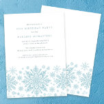 90th Birthday Party Blue White Snowflake Winter<br><div class="desc">Very elegant blue watercolor snowflakes create a pretty border along the bottom of this adult birthday invitation. Modern and minimalist design has an open and airy feel. The contemporary aesthetic will appeal to people of all ages.</div>