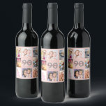 90th birthday party blush rose gold name photo wine label<br><div class="desc">A bottle label for a 90th birthday party, celebrating her life with a collage of 8 of your photos. Personalise and add a name, age 90 and a date. Date of birth or the date of the party. White and dark rose gold coloured letters. Elegant and trendy rose gold, blush...</div>