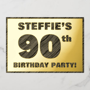 90th Birthday Party — Bold, Faux Wood Grain Text
