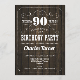 90th Birthday Party - Brown Wood Pattern Invitation