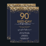 90th Birthday Party Budget Invitation<br><div class="desc">Elegant Faux gold glitter with shimmering confetti highlights on the top and bottom border. All text is adjustable and easy to change for your own party needs. Great elegant 90th birthday template design.</div>