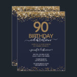 90th Birthday Party Budget Invitation<br><div class="desc">Elegant Faux gold glitter with shimmering confetti highlights on the top and bottom border. All text is adjustable and easy to change for your own party needs. Great elegant 90th birthday template design.</div>