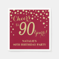 90th Birthday Party Burgundy Red and Gold Diamond