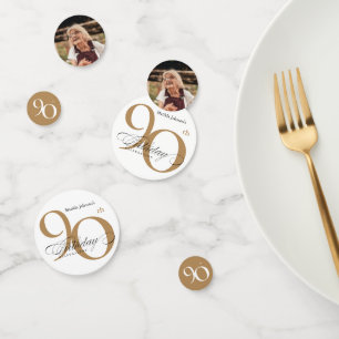 90th Birthday Party Calligraphy White Gold Elegant Confetti