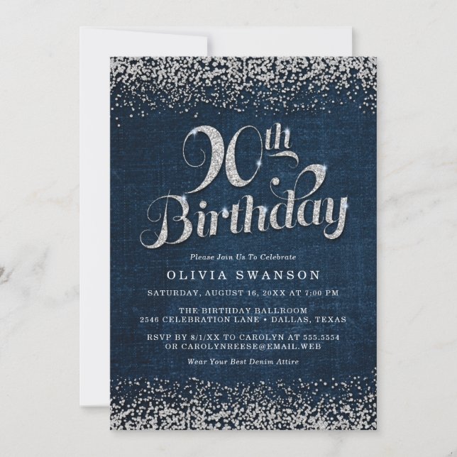 90th Birthday Party Denim & Diamonds Invitation (Front)