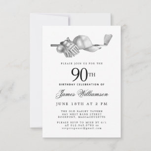 90th Birthday Party Elegant Black White Golf Invitation