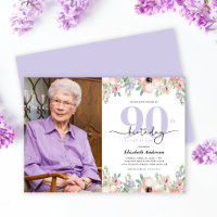 90th Birthday Party Elegant Pastel Floral Photo