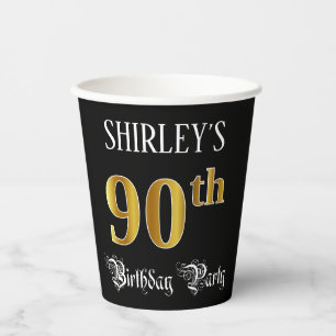 90th Birthday Party — Fancy Script, Faux Gold Lo Paper Cups