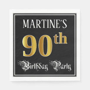 90th Birthday Party — Fancy Script, Faux Gold Look Napkin