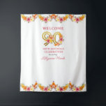 90th Birthday Party Floral Gold Number 90 Backdrop Tapestry<br><div class="desc">90th birthday party backdrop with gold number 90 decorated with pretty flowers. Feminine and elegant design with watercolor floral arrangements in shades of pink yellow orange and purple. Perfect for 90th birthday celebration,  spring or summer birthday lunch,  garden tea party etc.</div>
