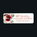 90th Birthday Party Floral Return Address Label<br><div class="desc">This beautiful red rose and pink peony floral return address label adds an elegant touch to your 90th birthday invitation envelope. 90th Birthday is written in classic calligraphy. The address is in a coordinating upright font. This item is part of the Red Rose Pink Peony collection. It contains professionally designed...</div>