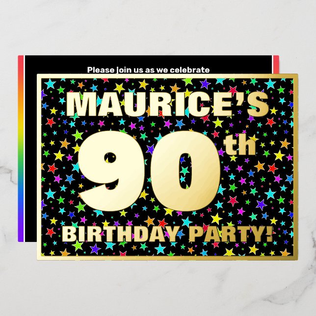 90th Birthday Party — Fun, Colourful Stars Pattern (Front/Back)