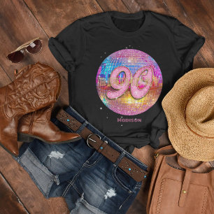 90th Birthday Party Gold Pink Glitter Disco Ball T-Shirt