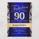 90th Birthday Party - Gold Royal Blue Invitation<br><div class="desc">90th Birthday Party Invitation in royal blue and gold.
Elegant invite card with faux glitter gold and diamonds. Features damask pattern and script font. Fabulous at ninety! Classic design perfect for an stylish party. Please message me if you need a custom age.</div>