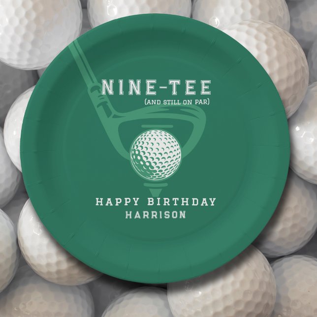 90th Birthday Party Golf Theme Name Modern Green Paper Plate (Creator Uploaded)