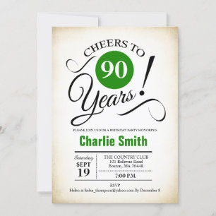 90th Birthday Party - Green Black White Invitation