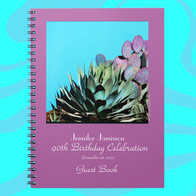 90th Birthday Party Guest Book, Agave and Cactus  Spiral Notebook (Creator Uploaded)