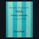 90th Birthday Party Guest Book Blue & Green Stripe<br><div class="desc">This 90th Birthday Party Guest Book is decorated with a blue and green striped pattern.  Easy to customise,  just CHANGE or delete EXAMPLE TEXT.  All Rights Reserved © 2014 Alan & Marcia Socolik.</div>