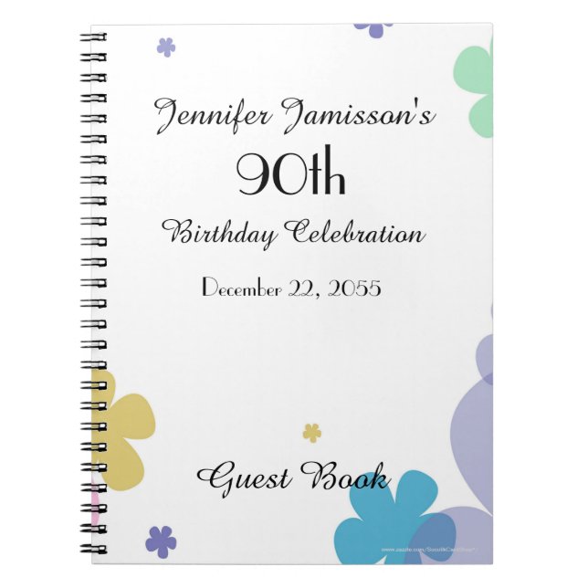 90th Birthday Party Guest Book, Festive Floral Notebook (Front)