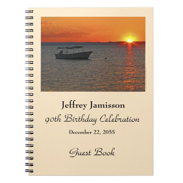 90th Birthday Party Guest Book, Fishing Boat Notebook (Front)