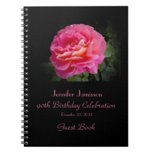 90th Birthday Party Guest Book, Pink Rose Spiral Notebook