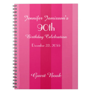 90th Birthday Party Guest Book Pink Stripe