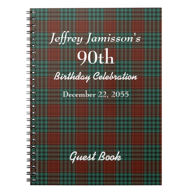 90th Birthday Party Guest Book Red & Green Plaid   (Front)